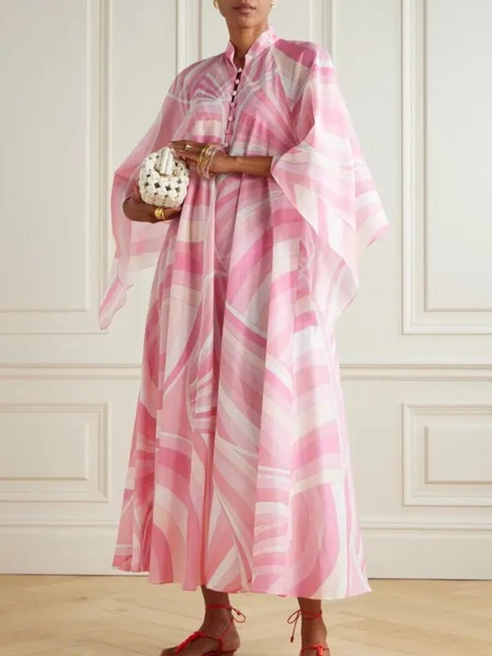 Emilio Pucci Luxury Printed Cotton Twill Maxi Tunic Dress Resort Luxury